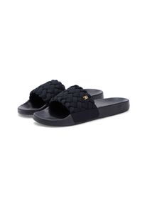 Pantolette Tommy Hilfiger "TH BRAIDED POOL SLIDE", Damen, Gr. 36, schwarz, Baumwolle, unifarben, Schuhe Pantolette, Plateau, Sommerschuh, Strandschuh mit geflochtener Bandage