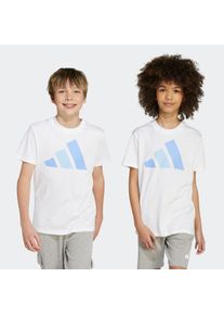 T-Shirt adidas Sportswear "ESSENTIALS KIDS", Jungen, Gr. 140, wei&szlig; (wei&szlig;, blau fusion, glow blau), Obermaterial: 100% Baumwolle, normal, Rundhals, Shirts T-Shirt, f&uuml;r Kinder und Teens, mit Rundhalsausschnitt, aus 100 % Baumwolle