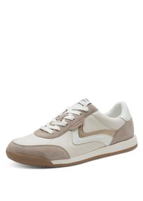 Sneaker Tamaris, Damen, Gr. 38, beige (creme), Leder, Lederimitat, Textil, unifarben mit Farbeins&auml;tzen, Schuhe Sneaker, Freizeitschuh, Halbschuh, Schn&uuml;rschuh, weich gepolsterter Schaftrand