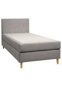CARRYHOME Boxbett, Hellgrau, Holz, Buche, massiv, H2, H&ouml;he ca. 16 cm, 90x200 cm, gepolstertes Kopfteil, in verschiedenen Gr&ouml;&szlig;en erh&auml;ltlich, Schlafzimmer, Betten, Boxspringbetten