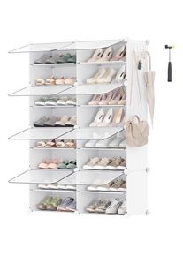 Schuhregal, Wei&szlig;, Metall, Kunststoff, 18 F&auml;cher, 83x125x32 cm, Garderobe, Schuhaufbewahrung, Schuhregale