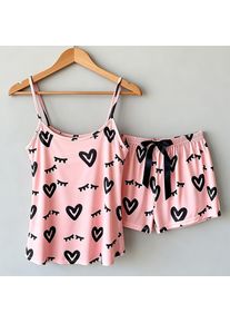 Ladies Pajamas Set Printed Camisole Shorts Home Pink Eyelash Love Leisure Comfort Shorts Set Women's Nightwear Homewear