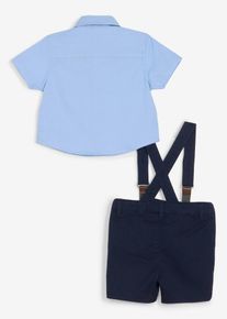 bonprix Costum format din cămașă cu m&acirc;neci scurte, bretele și papion (set/4 piese), albastru, 80