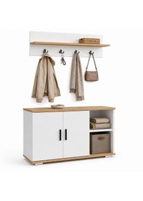 Garderobenschrank Vcm "Diele Garderoben Set Schuhschrank Sitzbank Gados L", wei&szlig;, honig, eiche, B:90cm T:30cm, Obermaterial: 100% Holz Wood., Schr&auml;nke, Garderobenschrank
