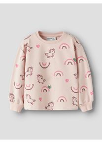 Sweatshirt name it "NMFLILITH LS RLX SWEAT UNB BOX", M&auml;dchen, Gr. 92, lotus, Sweatware, Obermaterial: 95% Baumwolle, 5% Elasthan, bedruckt, normal, Rundhals, Rippb&uuml;ndchen, Sweatshirts Sweatshirt, Baumwollmischung, Allover Druck
