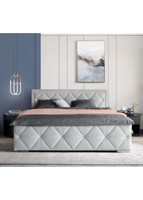 Boxbett Home Affaire "Alfie, inkl. Bettkasten&Topper", grau (hellgrau), L:211cm, Holzwerkstoff, Spanplatte, Komplettbetten, Boxbett, Wahlweise mit Knopfsteppung oder Strasssteinen, H2, H3 und H4 w&auml;hlbar