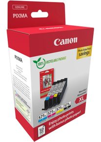 Canon Tintenpatrone "CLI-571 XL Multipack", bunt (schwarz, cyan, magenta, gelb xl), Tintenpatronen, original Druckerpatrone 571 XL, mit Fotopapier Value Pack, Tintenpatrone