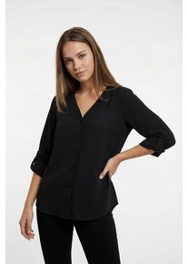 Shirtbluse Only "ONLJANA METTE V-NECK LS SHIRT NOOS WVN", Damen, Gr. L, schwarz, Web, Obermaterial: 100% Polyester, unifarben, regular fit normal, V-Ausschnitt, mit Aufschlag, Blusen Shirtbluse