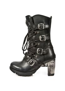 Plateaustiefelette New Rock "High Heel Boots M-TR003-S1", Damen, Gr. 41, Normalschaft, schwarz, Obermaterial: 100% Rindnappaleder CNA., Schuhe Plateaustiefelette, Handgefertigt, Made in Spain