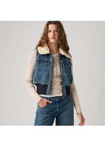 Levi's Jeansweste LEVI'S "TINY SHERPA VEST", Damen, Gr. XS (34), rescued city vest, Jeans;Pl&uuml;sch, Obermaterial: 100% Baumwolle, taillenlang, Westen Jeansweste, mit Pl&uuml;schkragen