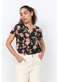 Shirtbluse soyaconcept "SC-GRACE 1", Damen, Gr. XL, schwarz combi, Web, Obermaterial: 100% Viskose, gemustert, normal, V-Ausschnitt, Blusen Shirtbluse, Viskose, gebl&uuml;mt