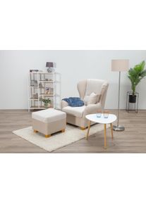 Ohrensessel Home Affaire "Oliver, B: 92 cm, Sitzh&ouml;he: 41 cm", beige, B:92cm H:103cm T:93cm, 100%Polyester, Sessel, Ohrensessel, 1 Zierkissen