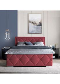 Boxbett Home Affaire "Alfie, inkl. Bettkasten&Topper", rot (weinrot), L:211cm, Holzwerkstoff, Spanplatte, Komplettbetten, Boxbett, Wahlweise mit Knopfsteppung oder Strasssteinen, H2, H3 und H4 w&auml;hlbar