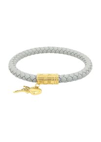 JOOP! Armband JOOP "Herz, Herz", grau (gelbgoldfarben, grau), Armb&auml;nder, Damen, 19cm, Edelstahl Leder, Edelstahl, Leder, Armband