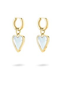 Paar Creolen Liebeskind Berlin "Schmuck Ohrringe mit abnehmbaren Herz-Einh&auml;ngern Glass Heart", gelbgoldfarben, transparent, transparent, Ohrringe, Damen, Edelstahl, Paar Creolen, mit Glasstein
