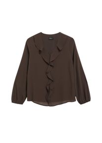 Langarmbluse s.Oliver BLACK LABEL, Damen, Gr. 46, braun (chocolate), Web, Obermaterial: 100% Viskose. Futter: 100% Viskose, unifarben, l&auml;ssig geschnitten h&uuml;ftbedeckend, V-Ausschnitt, elastischer Bund, Blusen Langarmbluse, Sommerbluse mit Volants und transparenter Optik
