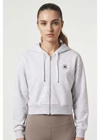 Sweatjacke Converse "WOMEN'S Converse RETRO FULL-ZIP HOODIE", Damen, Gr. XL, grau (light retro erdgrau trail), Sweatware, Obermaterial: 80% Baumwolle, 20% Polyester, meliert, l&auml;ssig geschnitten, hoch geschlossener Ausschnitt, weit B&uuml;ndchen, Sweatjacken Sweatjacke, mit durchgehendem Rei&szlig;verschluss, cropped Schnitt