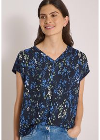 Blusentop Cecil, Damen, Gr. XS (36), bunt (urban dunkelblau), Web, Obermaterial: 100% Viskose, normal h&uuml;ftlang, V-Ausschnitt, abgesteppt, Blusen Blusentop, Sommerbluse, Elastiksaum, Frontseite bedruckt, R&uuml;cken unifarben