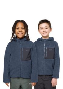 Fleecejacke Jack Wolfskin "ICE CURL HOOD JACKET K", Kinder, Gr. 176, blau (midnight sky), Fleece, Obermaterial: 100% Polyester. Futter: 100% Polyester, normal, hoch geschlossener Ausschnitt, eingesetzt eingefasste Kante, Jacken Fleecejacke, mit Kapuze, aus Polyester-Fleece, in normaler Schnittform