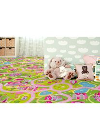 Teppichboden ANDIAMO "Sweet Towny, Schlinge, Gesamth&ouml;he 6,5 mm, Made in Belgium", pink, B:400cm L:450cm, Kunstfaser, Teppiche, Teppichboden, bedruckt, Spielteppich, Breite 400 cm, Motiv Stra&szlig;e, Kinderzimmer