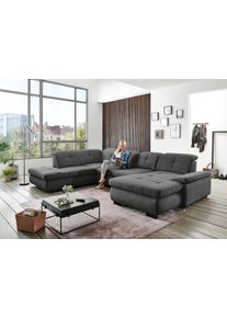 Ecksofa DIE PLANBAR "MP-IN16012 U-Form, mit Kaltschaum-Polsterung", grau, B:371cm H:85cm T:260cm, 85% Polyester;15% Nylon, Sofas, Ecksofa, inkl. Sitztiefenverstellung wahlweise mit weiteren Funktionen