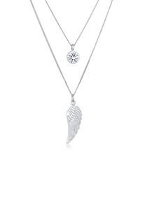Silberkette Elli "Halskette Layer Fl&uuml;gel Symbol 925 Silber, mit Kristallen von Swarovski" Gr. 45, silber, Halsketten, Damen, Silber 925 (Sterlingsilber), Silberkette