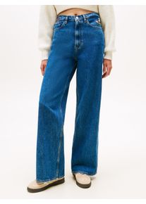 Loose-fit-Jeans Tommy Jeans "CLAIRE HR WD EMBRO BI4139", Damen, Gr. 26, L&auml;nge 30, blau (denim medium), Denim/Jeans, Obermaterial: 99% Baumwolle, 1% sonstige Fasern, unifarben, weit, Jeans Loose-fit-Jeans