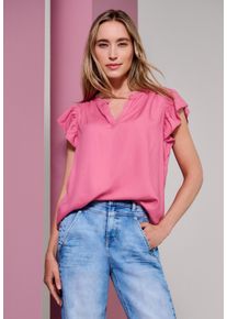 Kurzarmbluse Street One, Damen, Gr. 44, blush berry, Web, Obermaterial: 100% Viskose, unifarben, normal h&uuml;ftbedeckend, V-Ausschnitt, Volant, Blusen Kurzarmbluse, Sommerbluse mit Volant-&Auml;rmeln