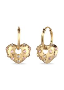 Paar Creolen Elli "Ohrringe Creole mit Herz Zirkonia Rosa 925 Sterling Silber vergoldet" Gr. 23, rosa (gold), Ohrringe, Damen, 23, Silber 925 (Sterlingsilber), Paar Creolen