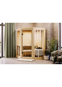 Sauna Karibu "Yumi" naturbelassen", braun (naturbelassen), ohne Ofen, ohne Steuerung, (ohne Ofen), Saunen, Sauna, aus hochwertiger nordischer Fichte