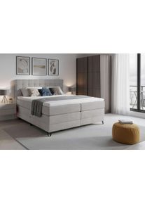 Boxspringbett Home Affaire "Ilona, Doppelbett, Polsterbett, Federkernbett, Komforbett, 160, 180 cm", hellgrau, B:166cm L:213cm, 100% PES, Komplettbetten, Boxspringbett, inkl. Topper, zwei Bettk&auml;sten, Taschen-Federkernmatratze, H&auml;rtegrad 3