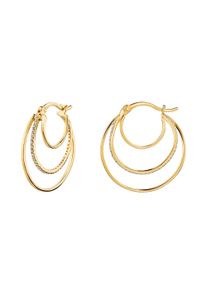 Paar Creolen Firetti "Schmuck Geschenk Silber 925 Ohrschmuck Ohrringe Layering", gold (gelbgoldfarben, kristallwei&szlig;, kristallwei&szlig;), Ohrringe, Damen, 23mm, Silber 925 (Sterlingsilber), Paar Creolen, mit Zirkonia (synth.)
