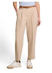 Bundfaltenhose Tom Tailor "Barrel Leg", Damen, Gr. 46, L&auml;nge 28, beige (gravel beige), Web, Obermaterial: 73% Polyester, 20% Viskose, 7% Elasthan. Futter: 100% Polyester, unifarben, bequem lang, Hosen Bundfaltenhose, Sommerhose mit G&uuml;rtel