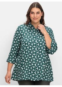 Longbluse sheego, Damen, Gr. 58, gr&uuml;n (tiefgr&uuml;n, gemustert), 100% Lyocell TENCEL&trade;, gemustert, Blusen Longbluse