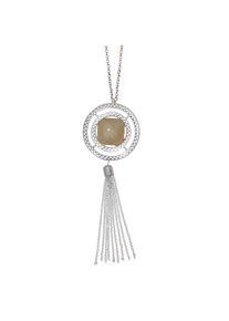 Lange Kette Firetti "Schmuck Geschenk Opal-Look Tassel Y-Kette", metallfarben, beige, Halsketten, Damen, Kunststoff Metall, L: 90, Kunststoff, Metall, Lange Kette