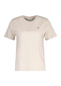 T-Shirt Gant "REG SHIELD KA T-SHIRT", Damen, Gr. M, light beige melange, Jersey, Obermaterial: 100% Baumwolle, normal h&uuml;ftlang, Rundhals, abgesteppt, Shirts T-Shirt, mit einer kleinen aufgestickten Wappen-Grafik auf der Brust