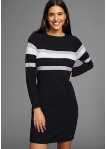 Strickkleid Laura Scott, Damen, Gr. 34, N-Gr, schwarz (schwarz, grau), Feinstrick, Obermaterial: 50% Viskose, 28% Polyester, 22% Polyamid, clean, mehrfarbig, figurbetont mini, Rundhals, Rippb&uuml;ndchen, Kleider Strickkleid, in figurnaher Form mit Zierstreifen
