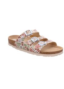 Pantolette Rohde "SUNNYS N13", Damen, Gr. 43, bunt (camelfarben kombiniert), Nubuklederimitat, mehrfarbig, Schuhe Pantolette, Sommerschuh, Schlappen, Hausschuh mit buntem Druck, G-Weite = weit