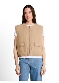 Kurzweste Tom Tailor Denim, Damen, Gr. XS, mink beige, Web, Obermaterial: 100% Baumwolle. Futter: 100% Polyester, unifarben, l&auml;ssig geschnitten h&uuml;ftlang, Rundhals, Westen Kurzweste, mit Rei&szlig;verschluss