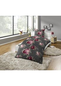 Bettw&auml;sche Kinzler "Polycotton Flanell", grau (rosen mit ornament), B/L: 135cm x 200cm, 1 Stk., 1 Stk., Polyester, B/L: 80cm x 80cm, 2 tlg., Polyester, Obermaterial: 100% Polyester, Bettw&auml;sche, Bettw&auml;sche, besonders weich, verschiedene Designs