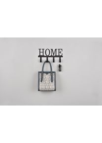 Garderobe Mirrors and More "Nelly", schwarz, B:25cm H:13cm T:0,2cm, Metall, Garderobenpaneele, Garderobe, Home Schriftzug mit 4 Haken