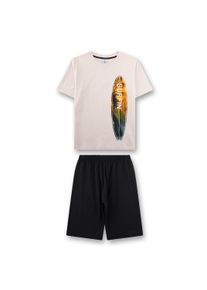 Schlafanzug Sanetta "Pyjama Pyjama Teens kurz Surfin", Jungen, Gr. 152, bunt (dunkelblau, beige), Obermaterial: 100% Baumwolle CO., Homewear-Sets Schlafanzug