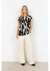 Shirtbluse soyaconcept "SC-CHANISE 1", Damen, Gr. S, schwarz combi, Web, Obermaterial: 100% Viskose, gemustert, normal, V-Ausschnitt, Blusen Shirtbluse, aus Viskose, normale Passform, mit V-Ausschnitt, pflegeleicht