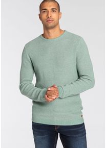 Rundhalspullover Bruno Banani, Herren, Gr. XL (56/58), gr&uuml;n (gr&uuml;n meliert), Strick, Obermaterial: 50% Baumwolle, 50% Polyacryl, meliert, schmal, Rundhals, B&uuml;ndchen, Pullover Rundhalspullover