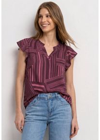 Kurzarmbluse Street One, Damen, Gr. 44, blush berry, Web, Obermaterial: 100% Viskose, gemustert, normal h&uuml;ftbedeckend, V-Ausschnitt, Volant, Blusen Kurzarmbluse, Sommerbluse mit grafischem Muster und Volant-&Auml;rmeln