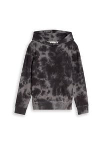Kapuzensweatshirt Tom Tailor, Jungen, Gr. 176, grau (dunkelgrau tie dye), Sweatware, Obermaterial: 100% Baumwolle, normal h&uuml;ftbedeckend, Rundhals, Flachstrickb&uuml;ndchen, Sweatshirts Kapuzensweatshirt, mit Batik-Muster, f&uuml;r Boys