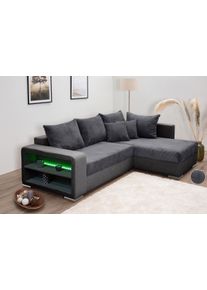 Ecksofa Collection AB "John L-Form, B: 226 cm", grau (anthrazit), B:226cm H:40cm T:160cm, 100%Polyester, Sofas, Ecksofa, Bettfunktion, Bettkasten, Regalelement, Licht & 2 Zierkissen