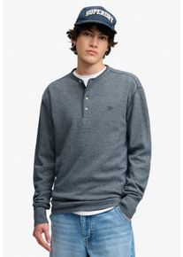 Langarmshirt Superdry "MINI SLUB WAFFLE LS GRANDAD", Herren, Gr. S, denim blau marl, Single Jersey, Obermaterial: 100% Baumwolle, meliert, relaxed fit normal, Rundhals, Shirts Langarmshirt, lockere Passform, mit Rundhalsausschnitt, aus Baumwolle
