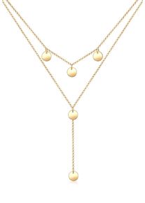 Y-Kette Elli "Halskette Y-Kette Geo Layer Kreis Pl&auml;ttchen 925 Silber" Gr. 38, gold, Halsketten, Damen, ohne Stein, Silber 925 (Sterlingsilber), Y-Kette