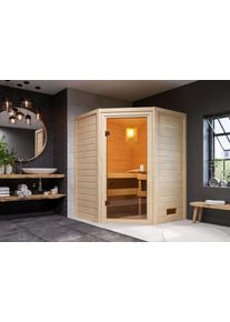 Sauna Karibu "Anni" mit bronzierter T&uuml;r, naturbelassen", beige (naturbelassen), Bio-Kombiofen, externe Steuerung, 230 kW, Saunen, Sauna, aus hochwertiger nordischer Fichte